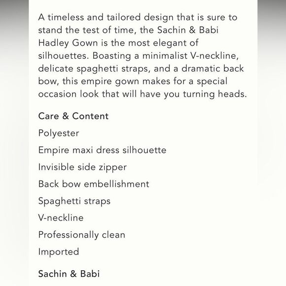 BHLDN Sachin & Babi Hadley V-Neck Back-Bow Empire Gown/ Size 4 - Picture 8 of 10